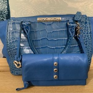 Brighton Blue Crocodile Embossed Leather Handbag/Wallet